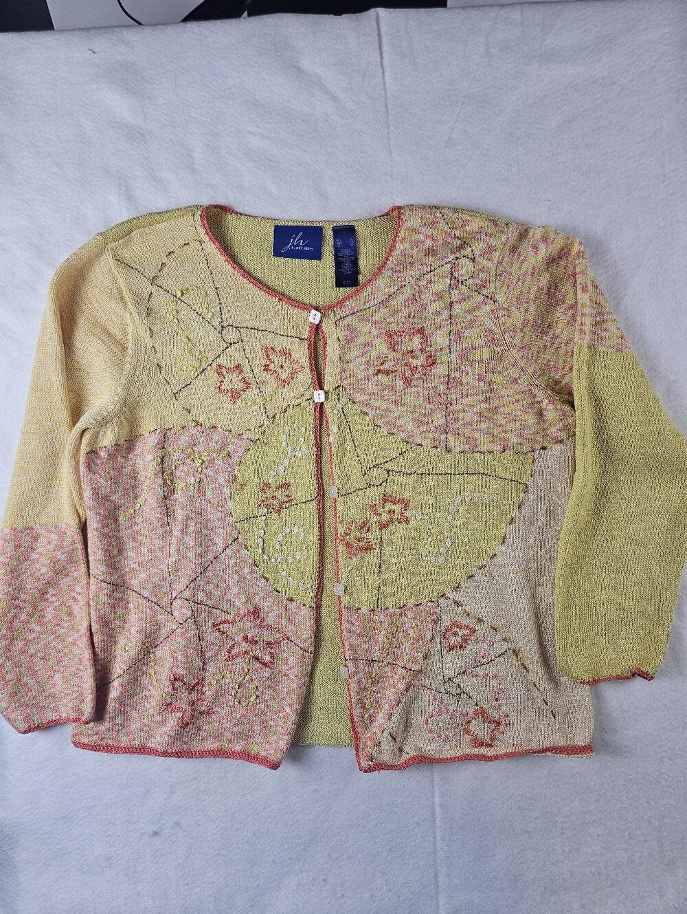 J.H. Collectibles Cardigan Sweater XL Knitted/Embroidered Design Top Button Up